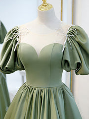 Simple Green Satin Long Prom Dress, Green Evening Dress