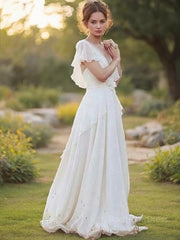 A-Line/Princess V-neck Floor-Length Chiffon Wedding Dresses With Belt/Sash