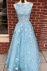 A-line Sky Blue Prom Dress Long Sleeveless Graduation Gown,Prom Dresses