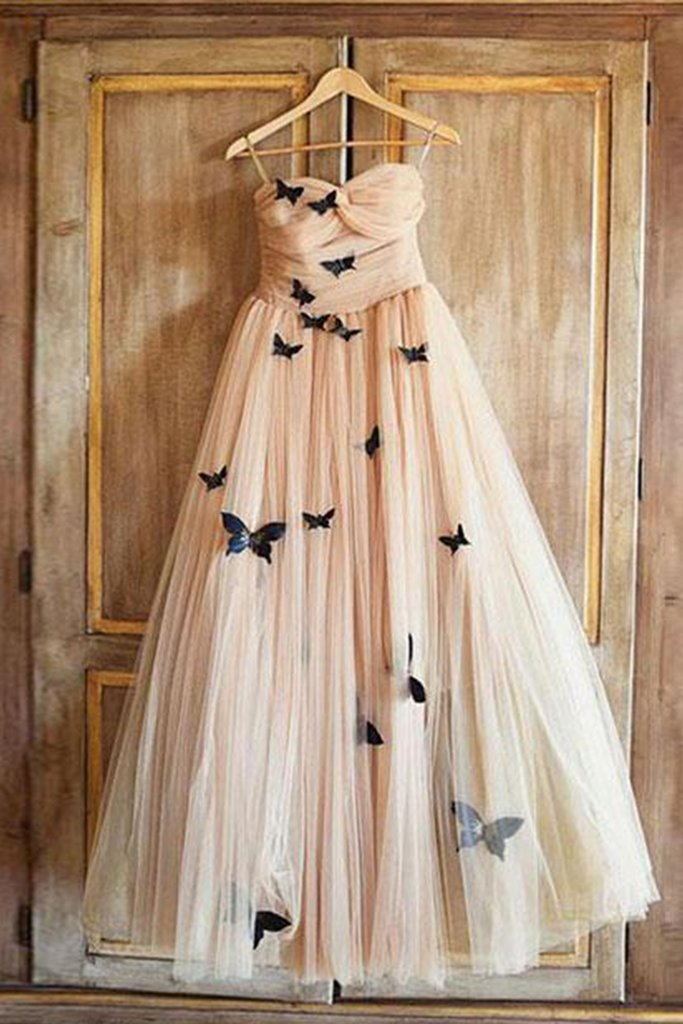 A-Line Sweetheart 3D Butterfly Appliques Prom Dress Long Formal Gown