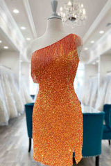 Beaded Fringe Orange Tight Short Homecoming Dress Cocktail Dresses Wedding