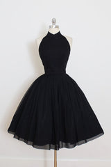 Black Halter Homecoming Dress,A Line Open Back Short Prom Dresses