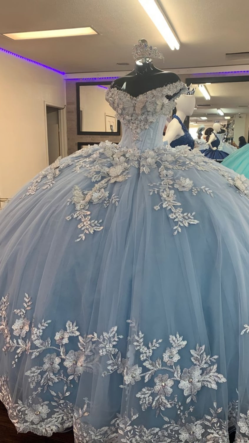 Blue Princess Prom Dress Ball Gown Quinceanera Dresses Long