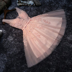 Blush Pink Lace Appliqued Tulle Homecoming Dresses,Formal Dress
