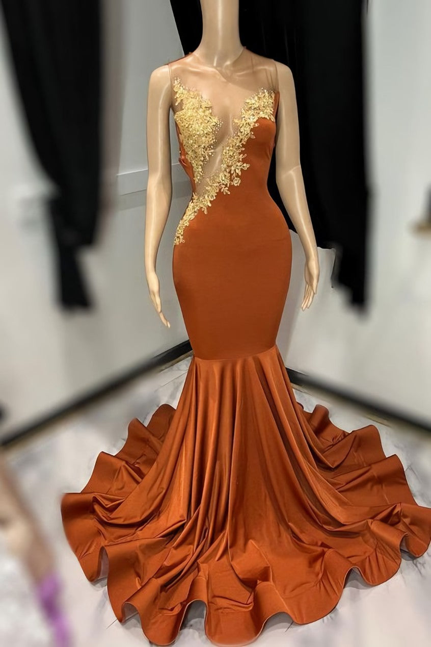 Burnt Orange Mermaid Evening Dresses Long Special Occasion Dress