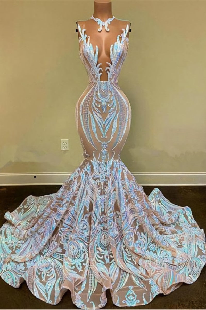 Classic Mermaid Lace Sequin Floor-Length Prom Dresses