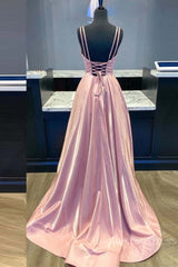 Custom Made V Neck Backless Pink Prom Dress, Backless Pink Formal Dress, Simple Pink Evening Dress