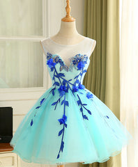 Cute A Line Blue Tulle Mini/Short Prom Dress, Blue Homecoming Dress