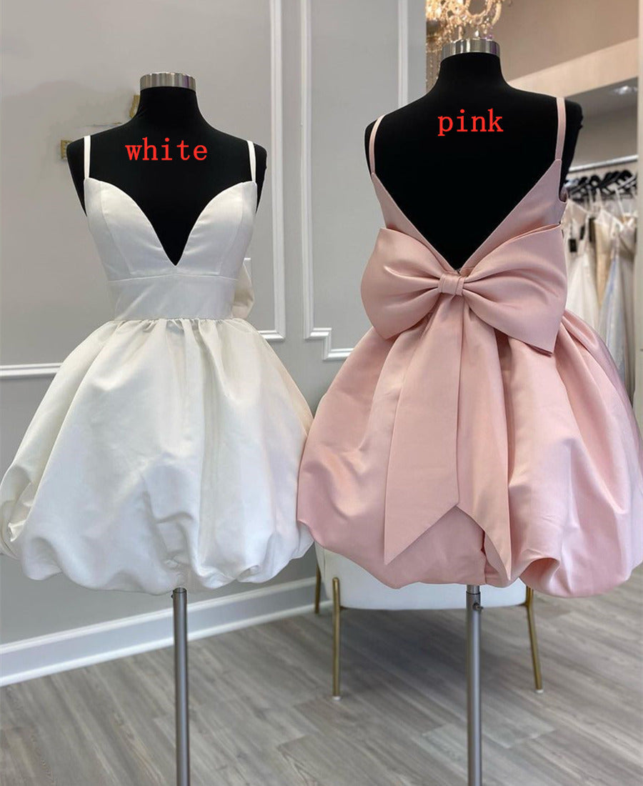Cute V-Neck Short Party Cocktail Dress with Bow