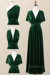 Dark Green Velvet Convertible Bridesmaid Dress