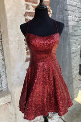Elegant Short Burgundy Sequin Homecoming Dresses