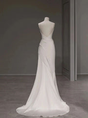 Elegant Spaghetti Straps Sheath Simple Silk Satin Wedding Dress Floor Length