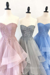 Elegant sweetheart tulle lace long prom dress tulle formal dress