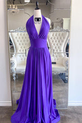 Elegant V Neck Purple Long Prom Dress,Formal Dinner Dresses