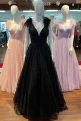 Glitter Feathers V-Neck Empire Waist A-Line Prom Gown,Evening Party Dress