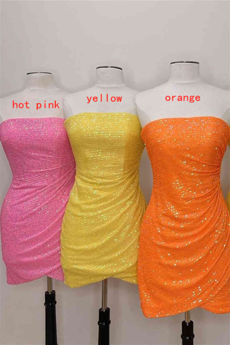 Glitter Orange Strapless Sequined Mini Homecoming Dress