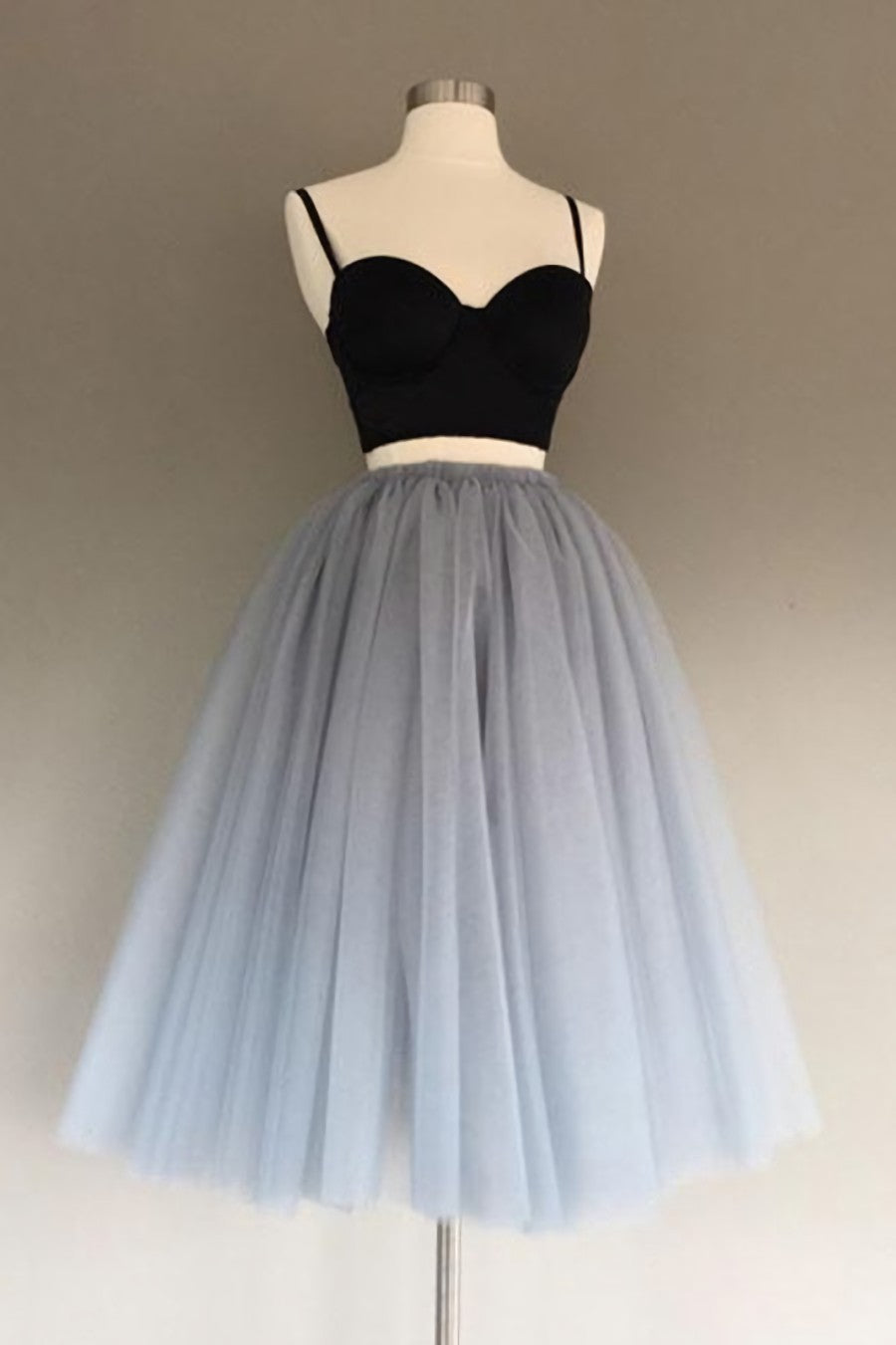 Gray Tulle Charming A-Line Two-Piece Short Homecoming Dress,Cocktail Dress