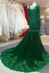 Green Beaded Lace Bride Mother's Evening Gown Long Sleeve