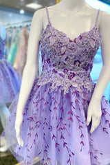 Lavender Floral Appliques A-Line Short Homecoming Dress
