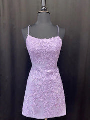 Lavender Lace Short Homecoming Dresses,Backless Hoco Dress
