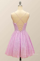 Lavender Sequin A-line Short Dress