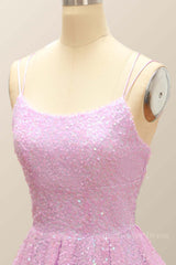 Lavender Sequin A-line Short Dress