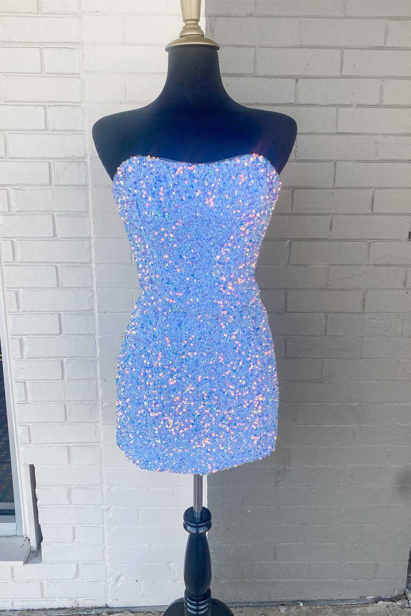 Light Blue Sequin Strapless Mini Homecoming Dress Cocktail Dresses Parties