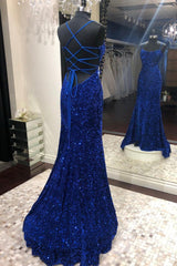 Mermaid Sequins Long Prom Dresses,Royal Blue Evening Gowns Formal Weddings