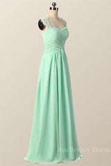 Mint Green Pleated Chiffon Long Bridesmaid Dress