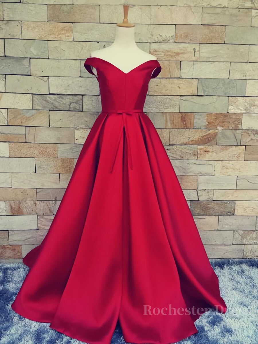 Off the Shoulder Red Long Prom Dresses, Red Long Formal Evening Dresses