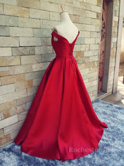 Off the Shoulder Red Long Prom Dresses, Red Long Formal Evening Dresses