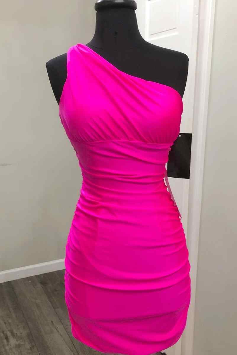 One Shoulder Hot Pink Short Homecoming Dress Night Dresses