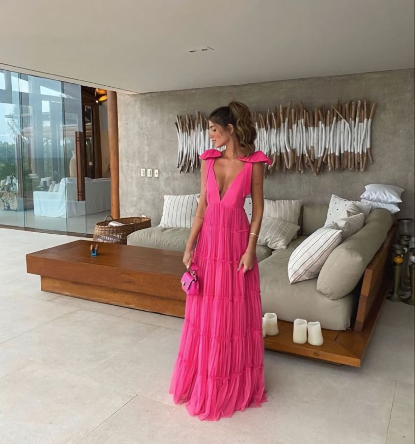 Pink Backless Prom Dress, Evening Dress