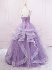 Purple sweetheart neck tulle long prom dress purple tulle forma gown