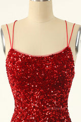 Red Sequin Bodycon Mini Party Dress with Double Straps
