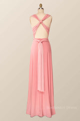 Rose Pink Convertible Long Party Dress