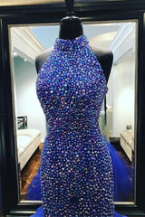 Royal Blue Rhinestones Prom Dress Mermaid Tulle Skirt,Celebrity Dress