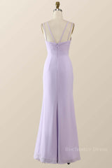Scoop Lavender Chiffon Pleated Long Bridesmaid Dress