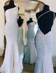 Sexy Sparkly Mermaid Prom Dress,One Shoulder Sequin Holiday Dress