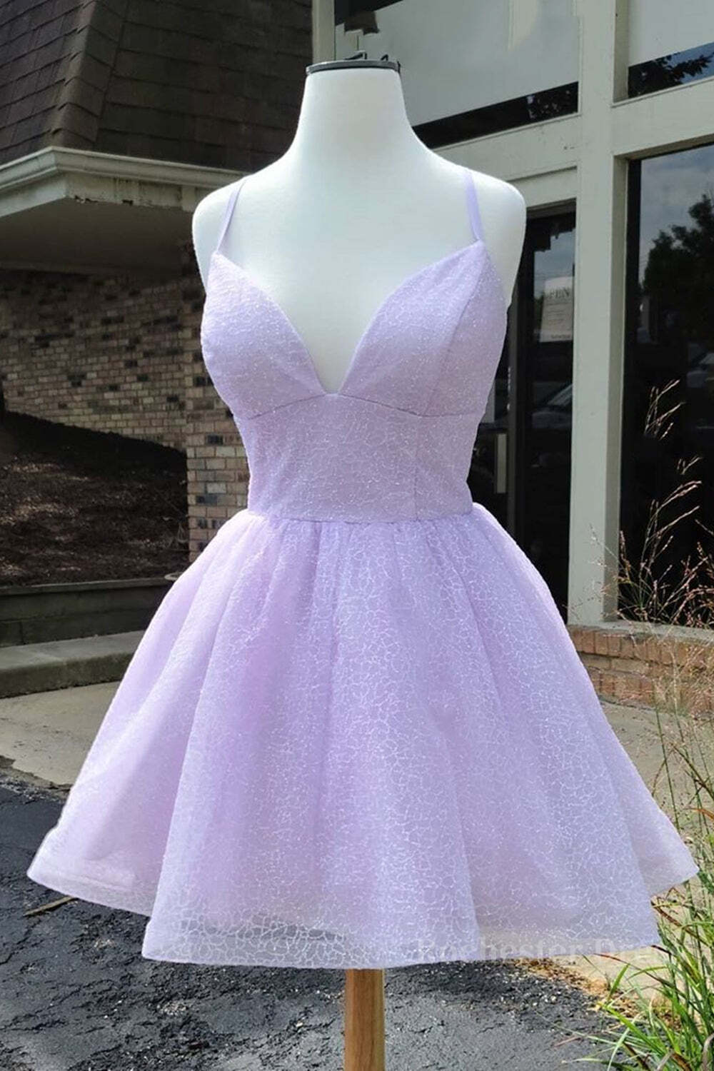 Shiny V Neck Lilac Short Prom Dresses, Lilac Homecoming Dresses