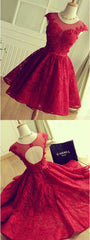 Short homecoming Dress, Lace Dress, Red Sexy Party Dress