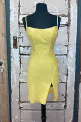 Short Tight Yellow Homecoming Dress,Crystal Beaded Semi Formal Dresses