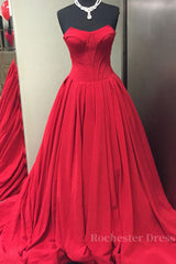 Simple red sweetheart long prom dress, red evening dress