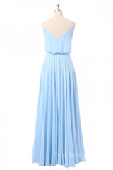 Sky Blue Blouson Bodice Chiffon Long Bridesmaid Dress
