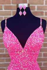 Spaghetti Straps Pink Sequins Short Homecoming Dress with Criss Cross Back