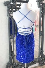 Sparkle Royal Blue Sequins Bodycon Mini Cocktail Dresses
