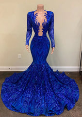 Sparkly Royal Blue Sequin Prom Dresses Mermaid Long Gala Dress for Black Girl