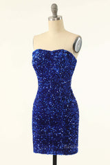 Strapless Royal Blue Sequin Bodycon Mini Dress