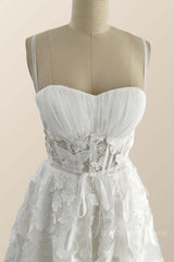 Straps Butterfly White Lace Tea Length Dress