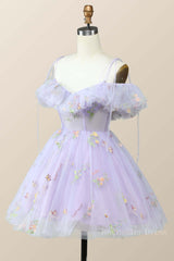Straps Lavender Floral A-line Short Homecoming Dress